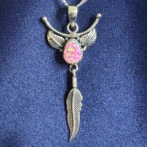 Pendant*925 Sterling Silver Southwestern Pink Aurora Opal